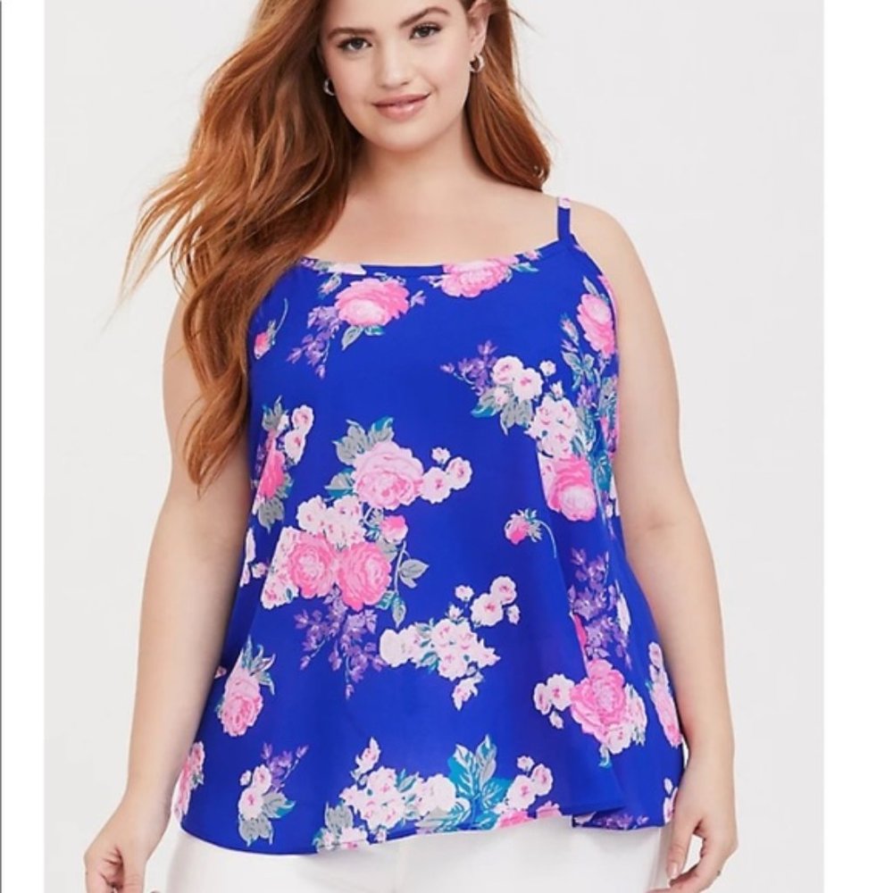 Torrid Bright Blue Floral Corset Back Tank Top, 2X